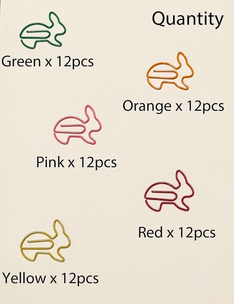 Daxtril Cute Paper Clips, 60 PCS Rabbit Shaped Paper Clips Animal Bookmarks Assorted Colors, Fun Office Gifts for Women Coworkers Teachers Students Girls Boys Rabbit Lovers, Christmas Gifts - Image 4